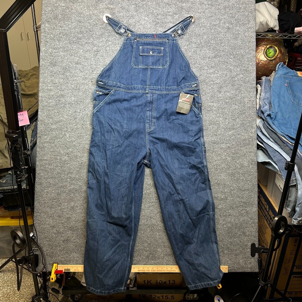 Craftsman Bib Overall Men's Blue Denim Pockets Straight Leg Workwear - 46X31 NWT